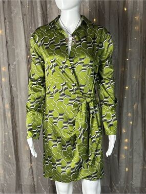 Mango Olive Green and Black Abstract Print Dress